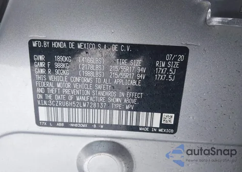 2020 Honda Hr-V Awd Ex z USA, uszkodzony, nr VIN 3CZRU6H52LM728137